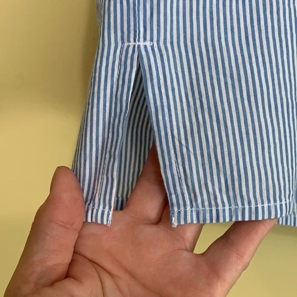 Lucky NWT Blue White Striped Ruffle Off Shoulder 100% Cotton Flounce Boxy Top S - Picture 8 of 12